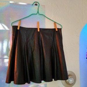 Willow & Clay Vegan Leather Black Kick-pleat Flared Mini Skirt